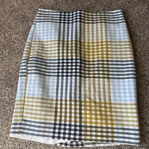Ann Taylor size 0 plaid, lined, pencil skirt. Navy Gold Business Work